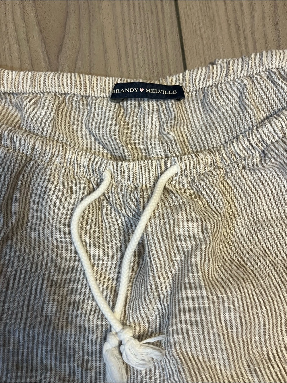 Brandy Melville Beige & White Striped Drawstring Shorts